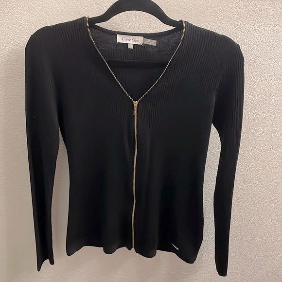 Calvin Klein Full Zip Ribbed Knit Sweater - Picture 3 of 7